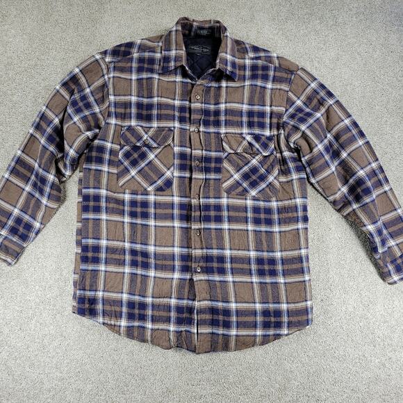 VTG Outdoor Exchange Flannel Shacket M Brown Blue Plaid Buttons Quilt Lined 90s - Picture 6 of 11